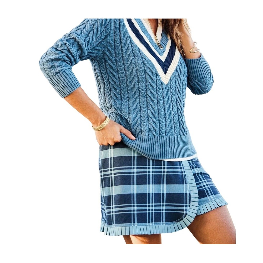 Spartina 449 Jersey Wrap Skort XXS Bluestone Clara Plaid Built In Short NWT $128